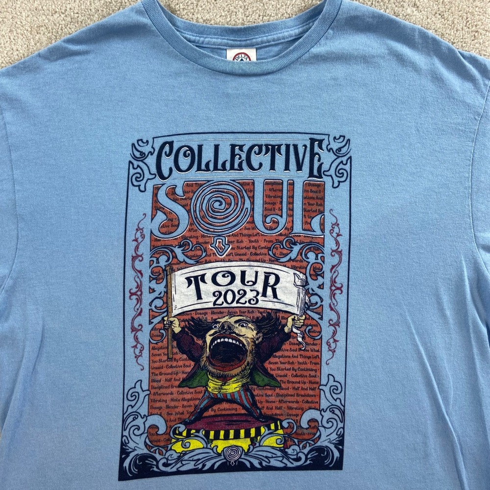 Collective Soul Tour 2023 Shirt Mens XL Blue Graphic Concert Tee Band Merch
